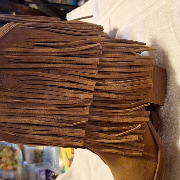 Fringe Suede Ankle Boots - Tan - Picture 4 of 12